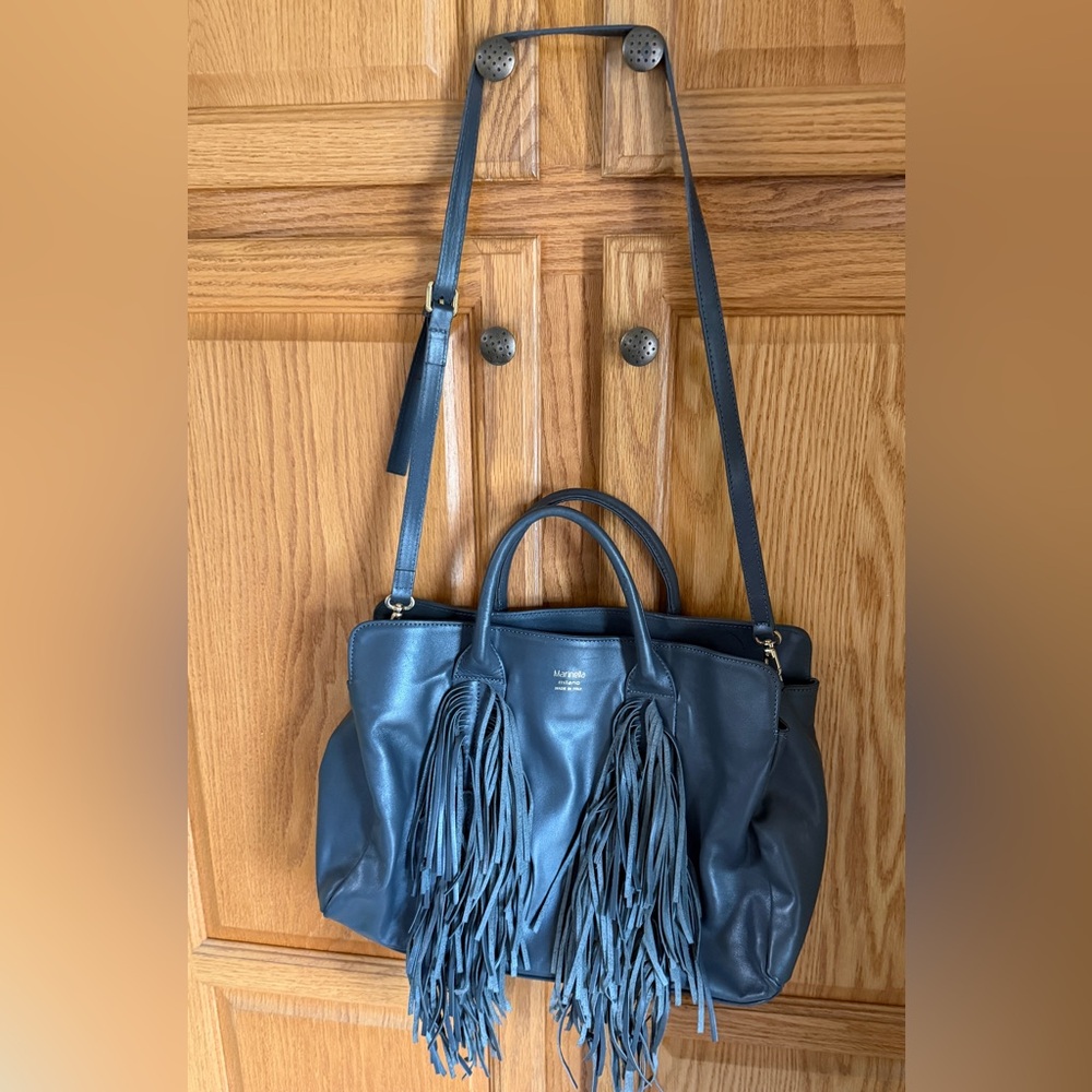 Marinella Milano Satchel purse Shoulder Bag Grey with Fringe like Prada western